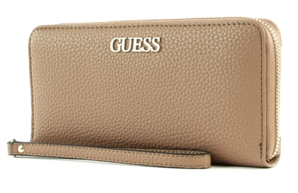 Guess Alby, lær lommebok med glidelås SLG Large Zip, beige