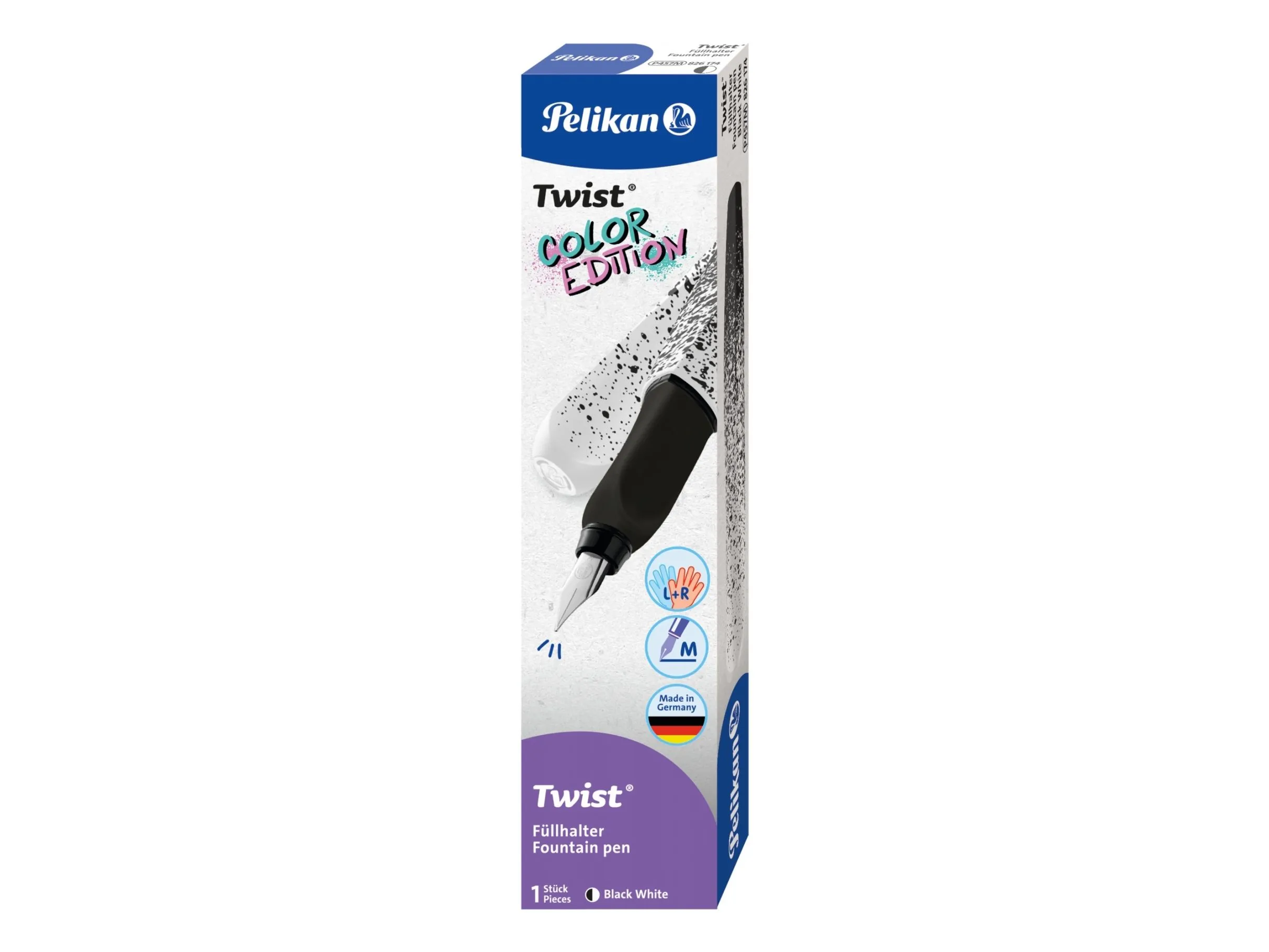 Pelikan 826174, Svart, Hvit, Patronpåfyllingssystem, Blå, Rustfritt stål, Ambidextrous, 1 stk