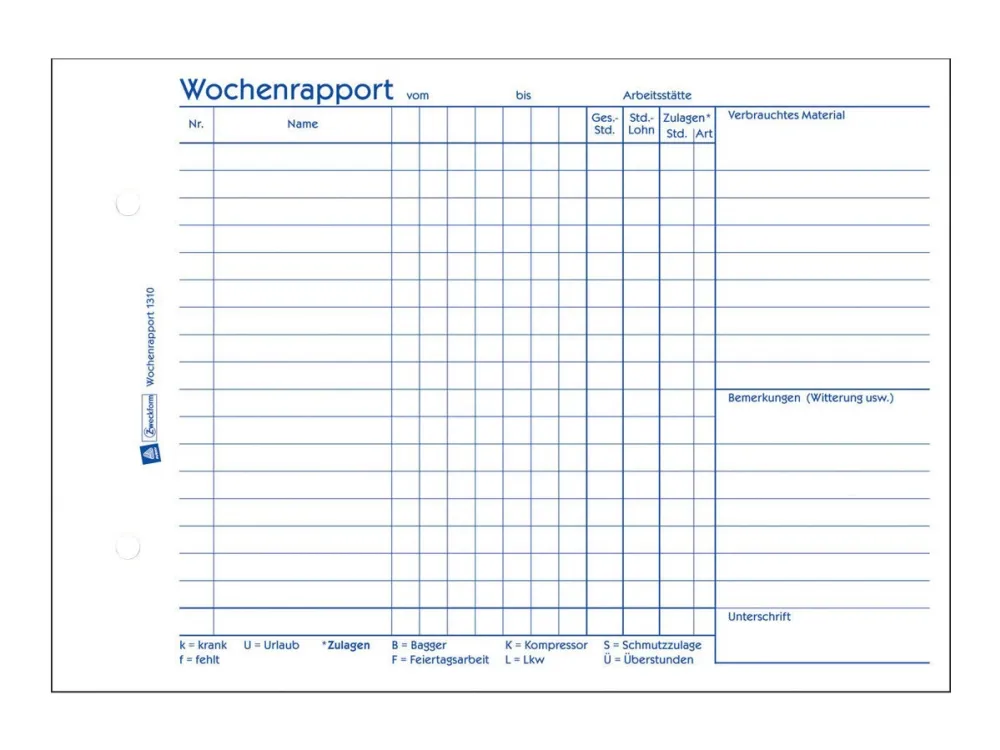 Avery Zweckform - Ukentlig rapport - 100 ark - A5 - liggende