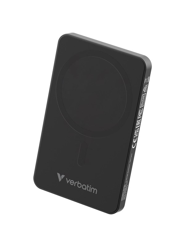 Verbatim Charge 'n' Go Essentials wireless power bank - magnetic - 24 pin USB-C - 20 Watt Nødlader - Svart - 5000 mAh
