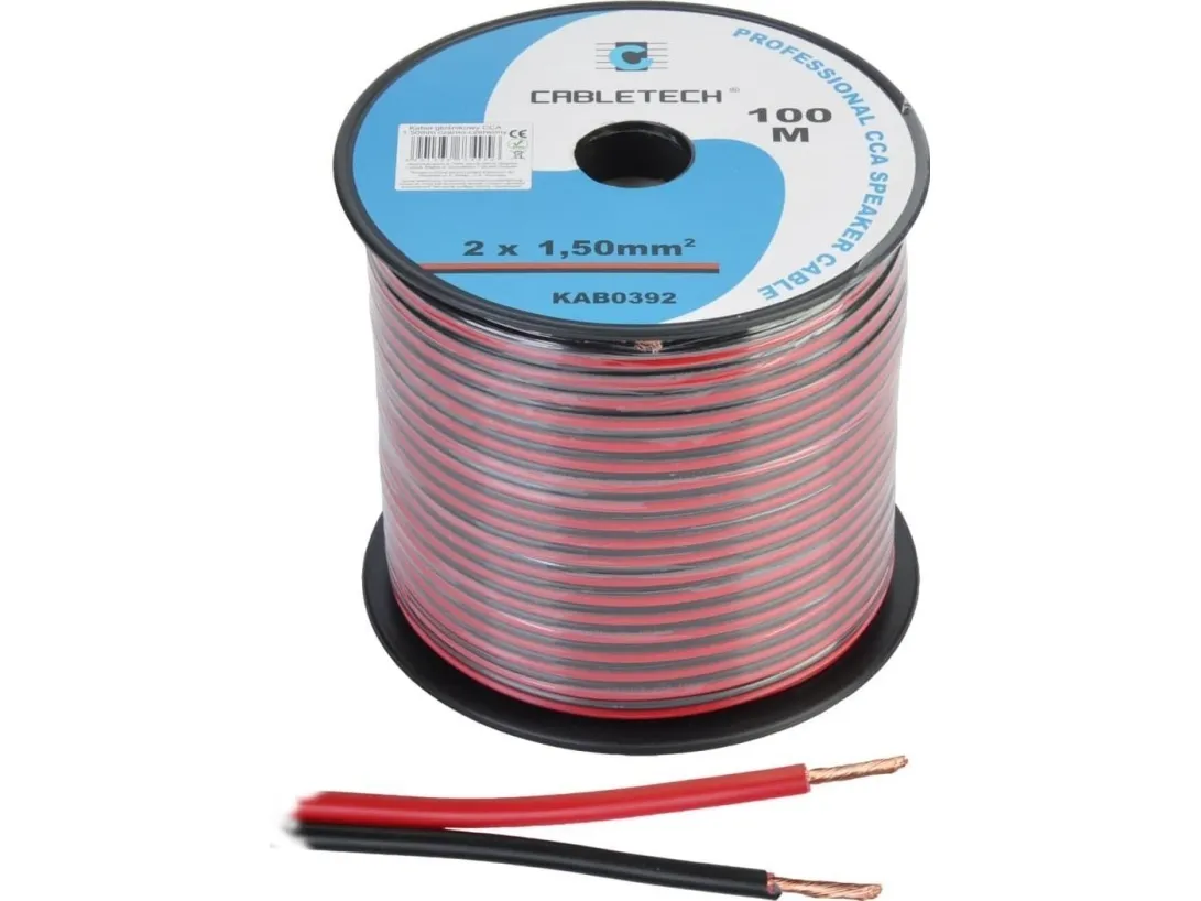 Cabletech høyttalerkabel 1,5 mm svart-rød KAB0392