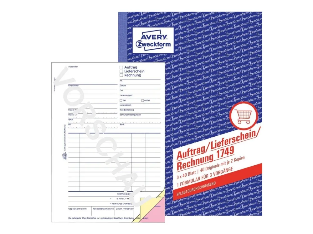 Avery Zweckform - Skjema for ordre/frakt/faktura - 40 ark - A5 (148 x 210 mm) - triplikat - karbonfri