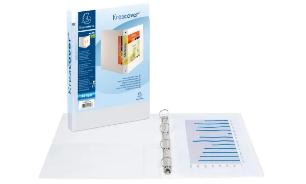 Innstikk ringperm exacompta kreacover, a4+, rygg 90 mm, hvit