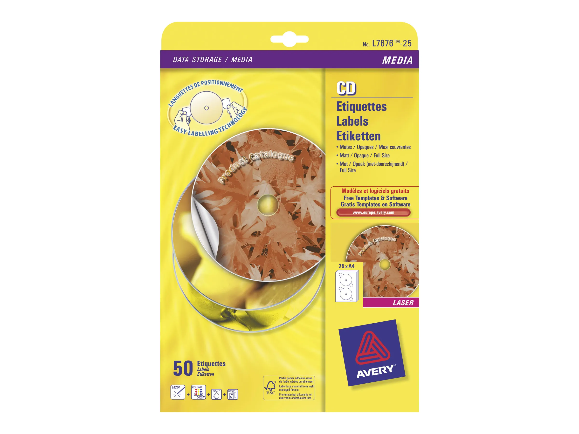 Avery - Hvit - 117 mm rund 50 etikett(er) (25 ark x 2) CD/DVD-etiketter