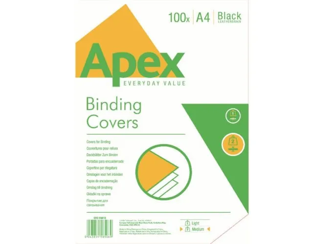 Fellowes APEX - omslag i lær-lignende materiale Medium A4, svarte, 100 stk. (6501001)