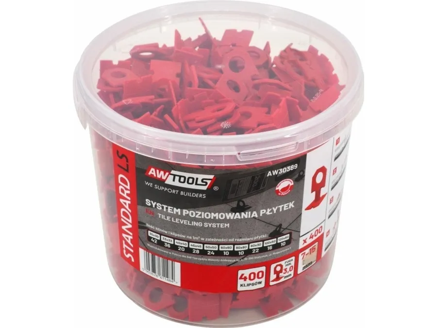 AWTOOLS TILE NIVELLERINGSSYSTEM STANDARD 3,0mm - 7-15mm - CLIP 400stk.