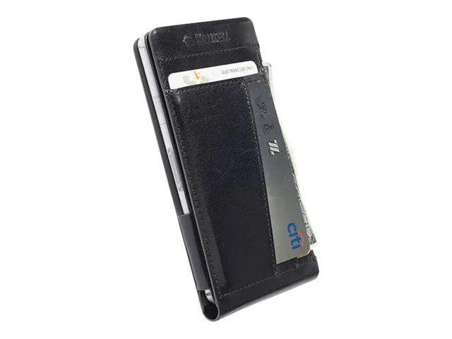 Krusell Kalmar WalletCase MfX - Lommebok for mobiltelefon - lær - svart - for Sony XPERIA Z3 Compact