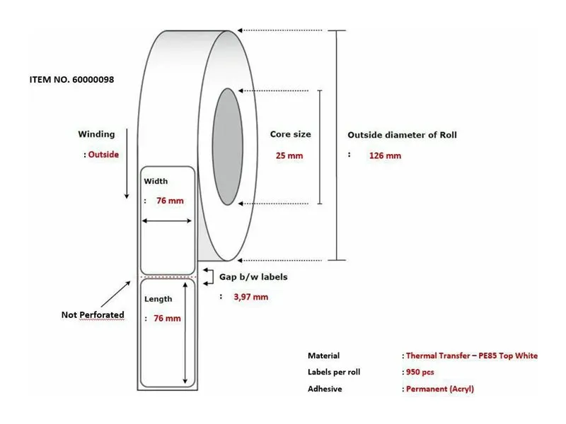 Capture - Polyetylen (PE) - permanent akryllim - hvit - 76 x 76 mm 11400 etikett(er) (12 rull(er) x 900 etiketter)