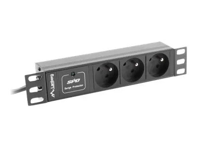 Lanberg PDU-03E-0200-BK - Strømfordelerenhet (kan monteres i rack) - AC 230 V - 4000 watt - inngang: CEE 7/4 / CEE 7/7 - utgangskontakter: 3 (Type E) - 1U - 10 - 2 m kabel - svart