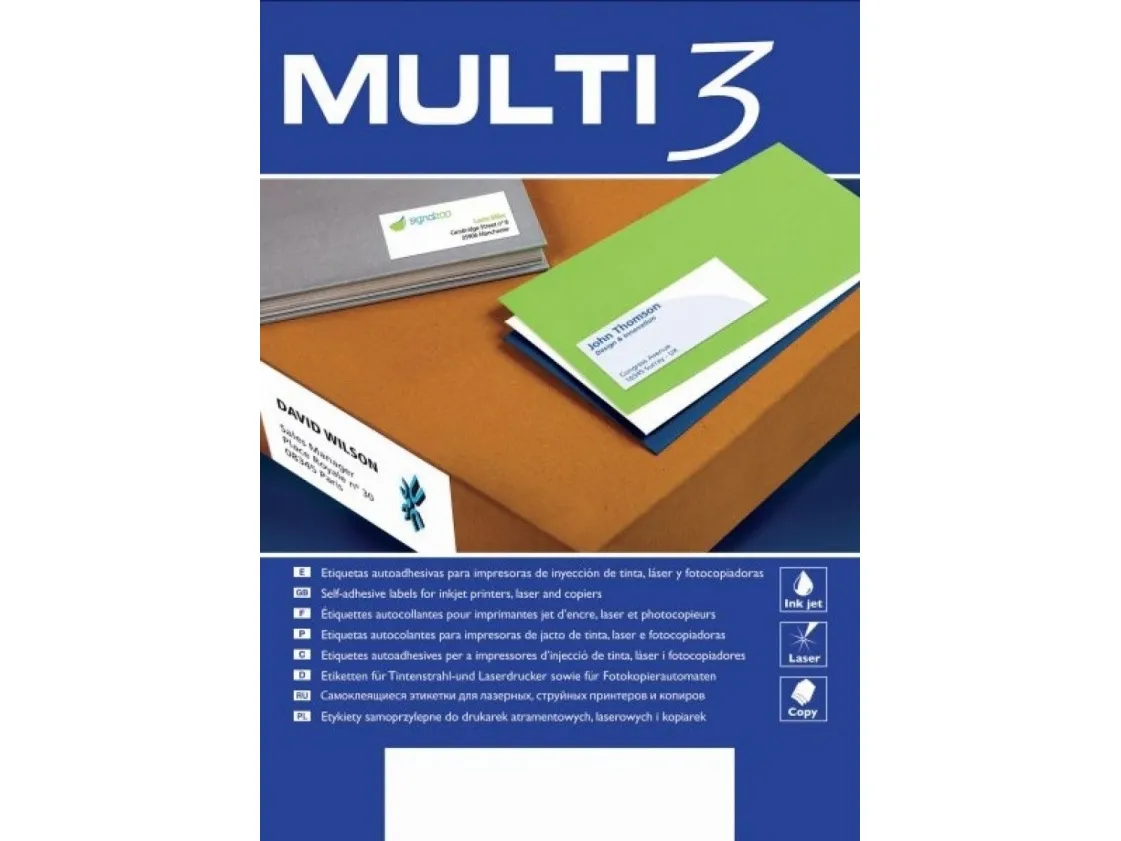 MULTI 3 universaletiketter MULTI 3, 105x74 mm rektangulære hvite (100 ark.)