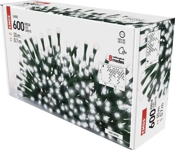 LED-girlander/lysgardin 230Vac, 10 × 0,65 m, 600 LED, kaldhvit, med kontroller, EMOS