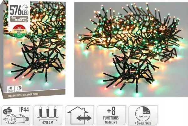 Koopman juletrelys JULETRELYS LYSKJEDE 576 LED TIMER 3 FARGER
