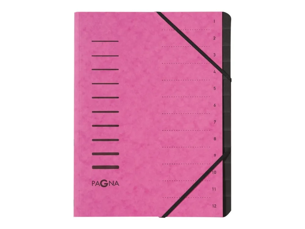 Pagna Office - Klassifikasjonsmappe - 12 rom - 12 deler - for A4 (210 x 297 mm) - med fliker - mørk rosa