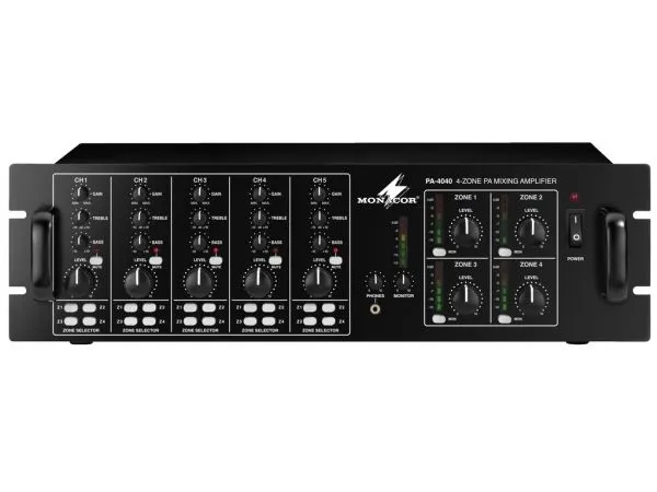 Monacor PA-4040, 5.0 kanaler, 65 W, 1%, 75 dB, 50 - 17000 Hz, Klemmer