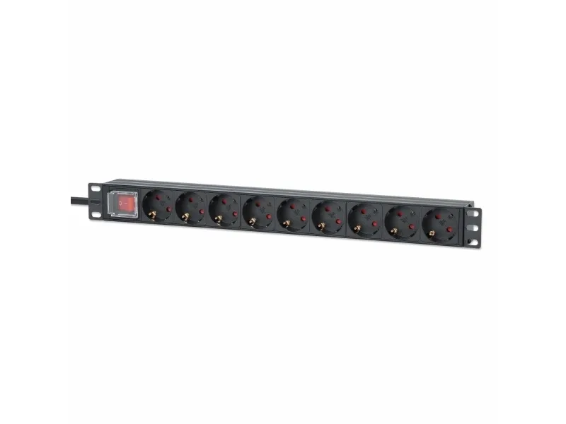 Intellinet 715133, 1U, Aluminium, Svart, 9 AC-utganger, Type F, Type F