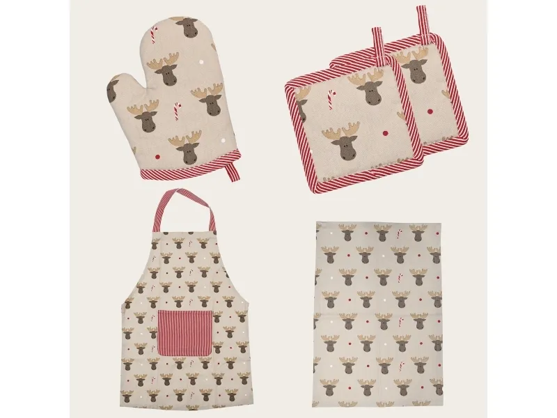 Det Gamle Apotek kjøkken­tekstiler til barn, 4/pk., beige, elg