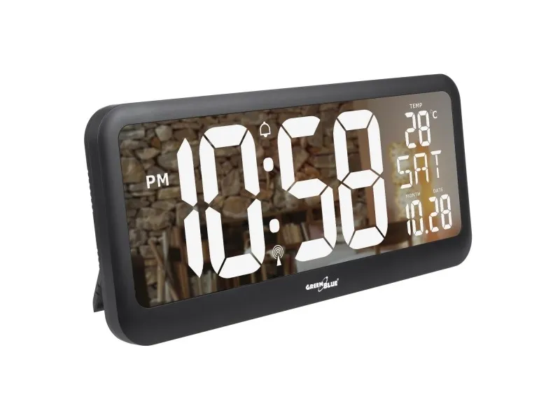Stort digitalt veggur frittstående med temperatursensor 37x17 cm LCD-display strømadapter & batteridrevet