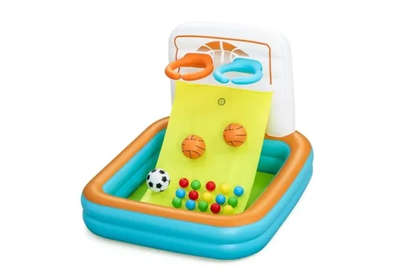 Bestway 52728 oppblåsbar flerfunksjonell badedam med baller, basketball/fotball, 1,20 m x 1