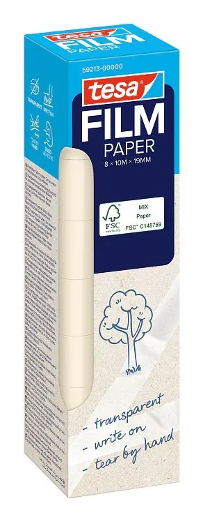 TESA tesafilm PAPER, 33 m, Gjennomsiktig, Papir, 19 mm, 8 stykker