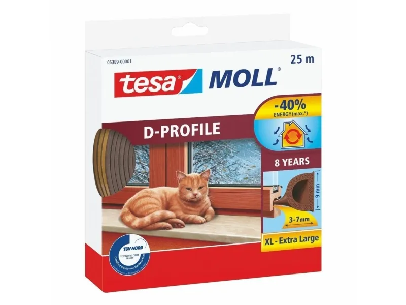 Tesa gummipakning 9 mm profil D hvit 25 m (0538901)