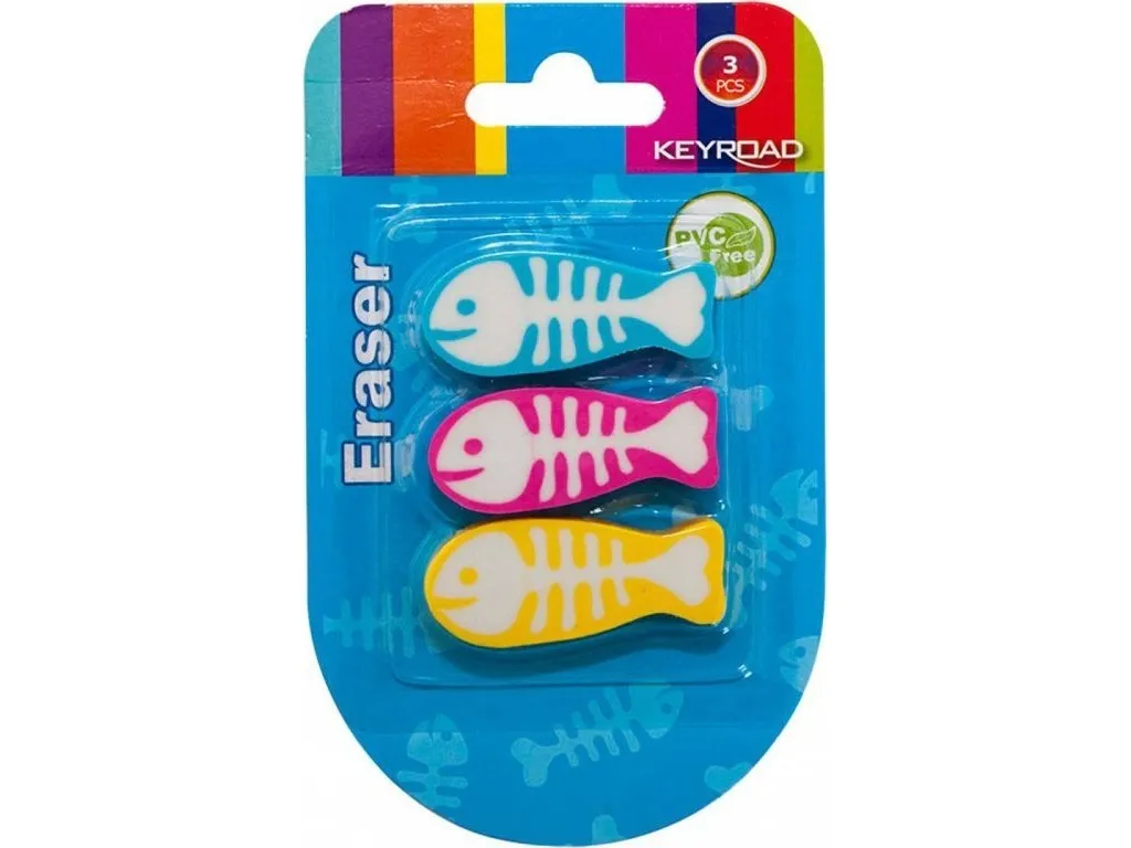 Keyroad universell viskelær Keyroad fisk 3 stk. blister mix farger