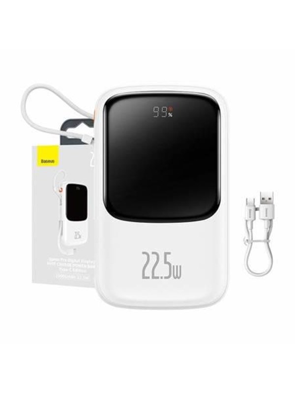 Baseus Powerbank Qpow PRO with cable 10000mAh 22.5W (White) Nødlader - Hvit - 10000 mAh
