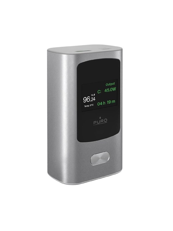 Puro 45W 10000mAh USB-A USB-C Power Bank with Display - Grey Nødlader - Grey - 10000 mAh