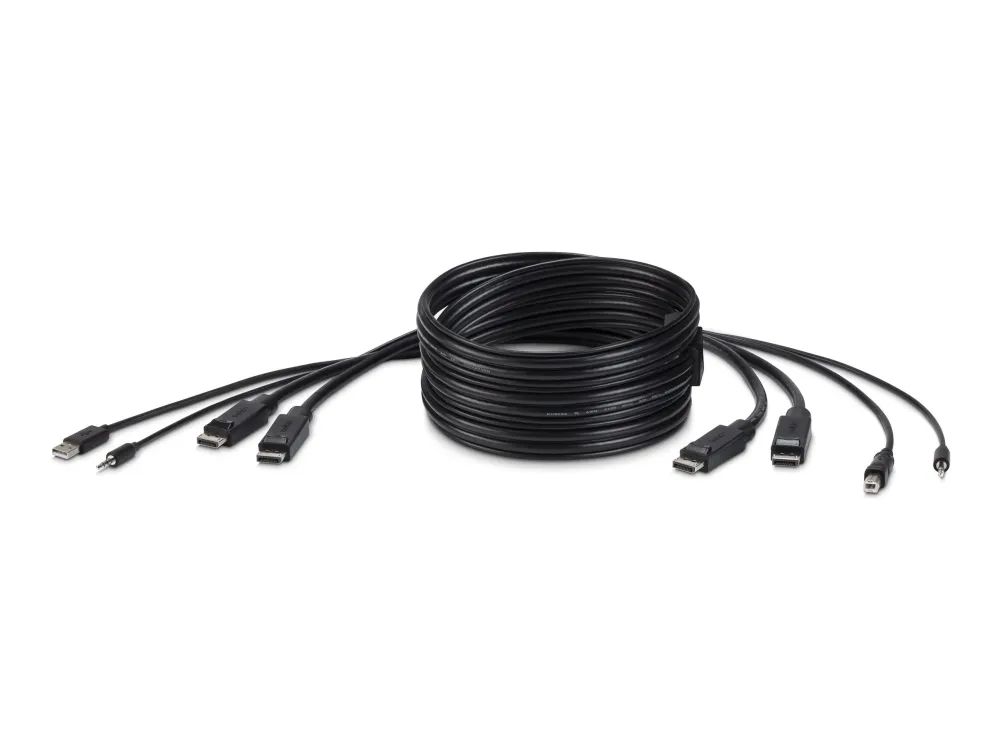 Belkin Secure KVM Combo Cable - Tastatur / video / mus / lydkabel - TAA-samsvar - USB, minijakk, DisplayPort (hann) til mini-phone stereo 3.5 mm, USB-type B, DisplayPort (hann) - 3.04 m - svart