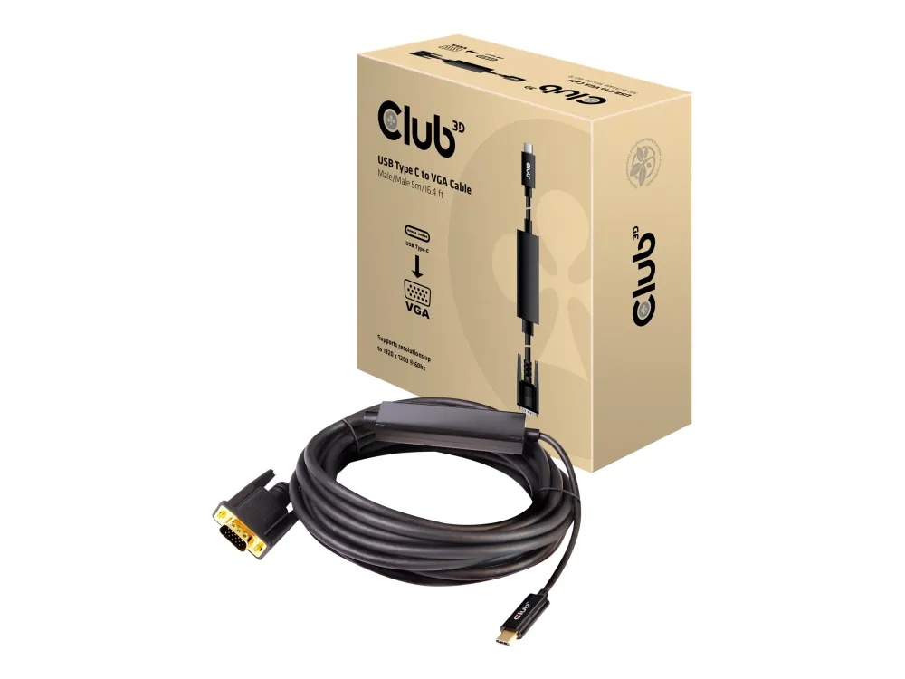Club 3D - Adapterkabel - 24 pin USB-C hann til HD-15 (VGA) hann - 5 m - aktiv