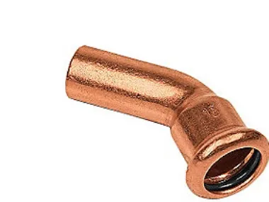 bøjning 28 mm 45° M-N - muffe-nippel Cu press. M og V bakker