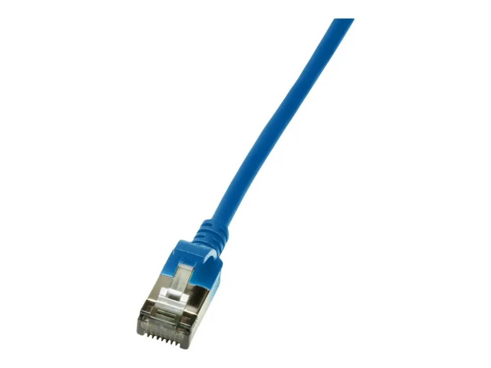 LogiLink SlimLine - Koblingskabel - RJ-45 (hann) til RJ-45 (hann) - 1 m - SSTP, PiMF - CAT 6a - med støvel, halogenfri, formstøpt, uten hindringer - blå, RAL 5015