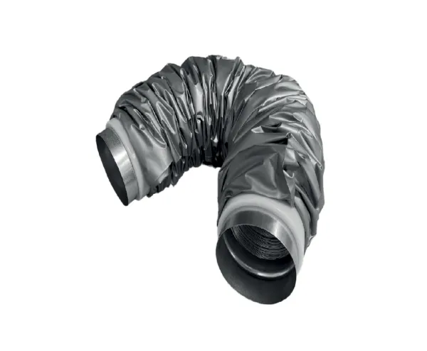 LINDAB Fleksibel lyddæmper SLF Flexicom 160600, Ø160 mm, længde 600 mm med 25 mm isolering og muffemål. Komprimeret længde 250 mm.