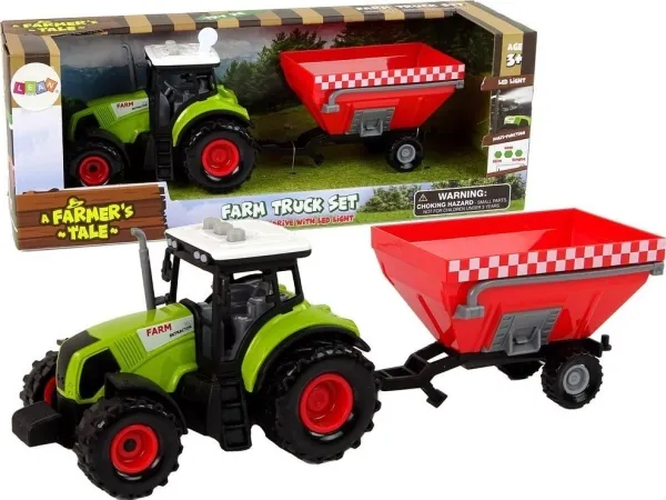 LeanToys traktor gård med avtagbar tilhenger for korn lyd grønn