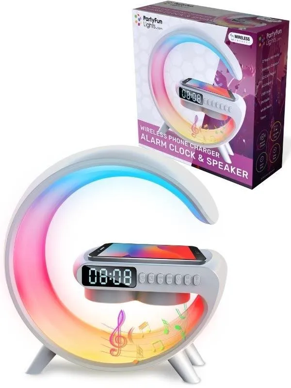 Party Funlight Alarm Clock & Speaker W/Phone Charger