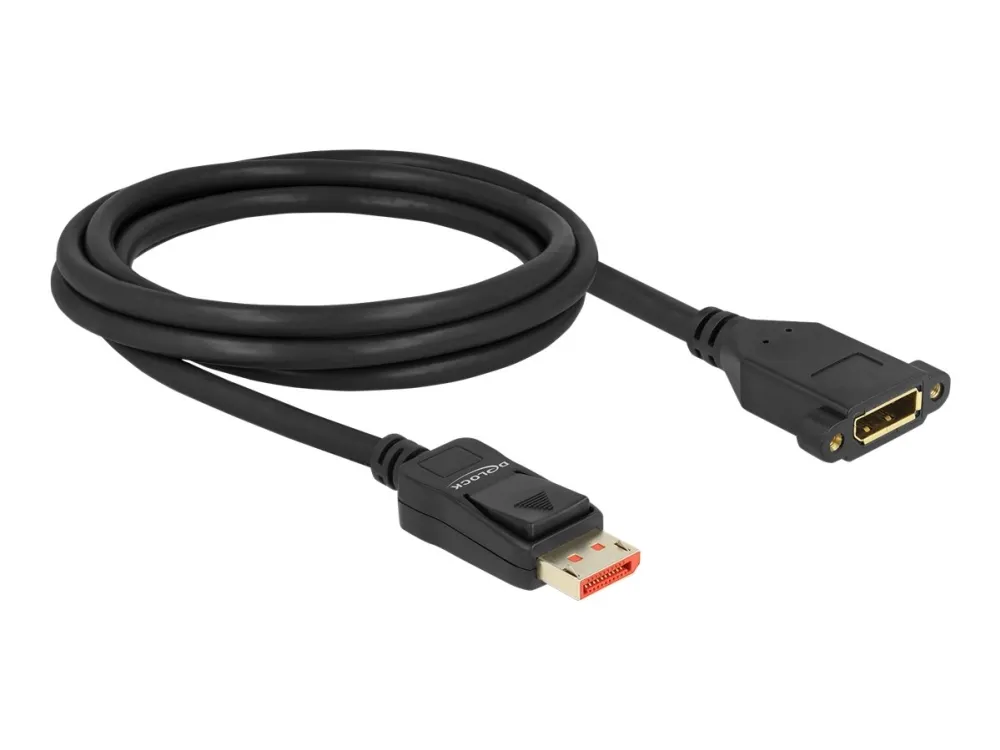 Delock - DisplayPort-forlengelseskabel - DisplayPort (hann) låst til DisplayPort (hunn) panelmonterbar - DisplayPort 1.4 - 2 m - 8 K 60 Hz (7680 x 4320) støtte - svart