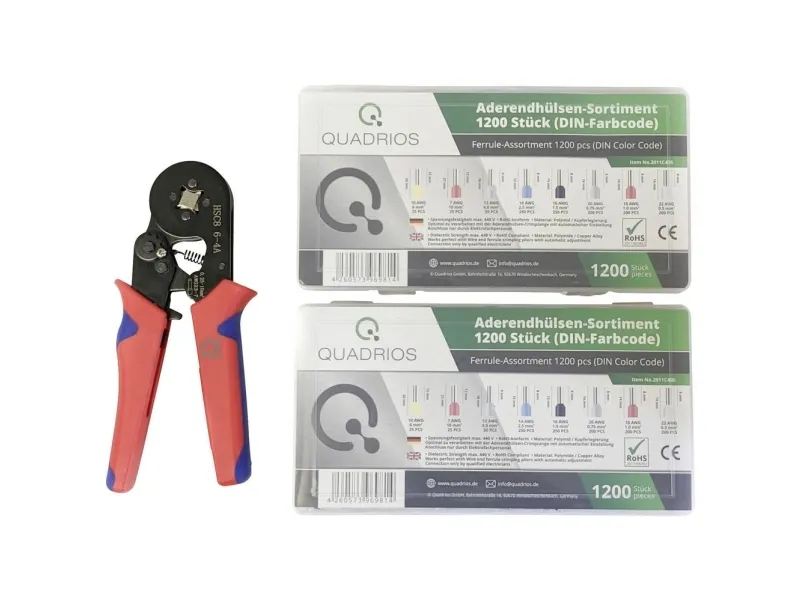 Quadrios 22T007 crimptangsett kabelsko 0,25 til 10 mm² inkl. sortiment kabelhylser