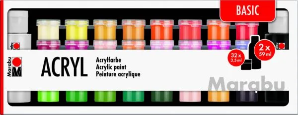 Marabu Acryl Basic, Multi, Acryl maling, Væske, 34 stykker |