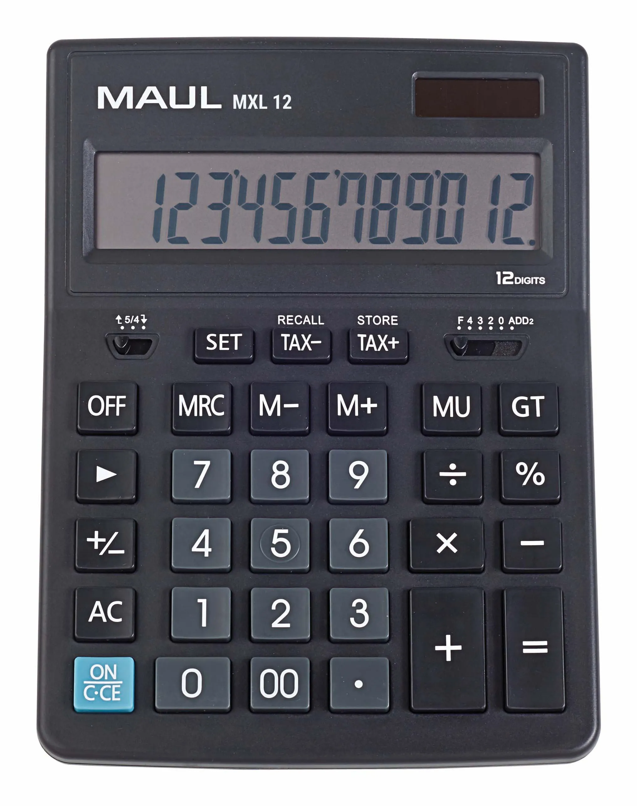 MAUL MXL 12, Desktop, Skjerm, 12 sifre, 1 linjer, Batteri, Svart