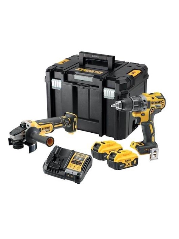Dewalt DCK2020P2T-QW 18V XR Carbonless Combi set with drill angle grinder 2x5Ah batteries charger and TSTAK