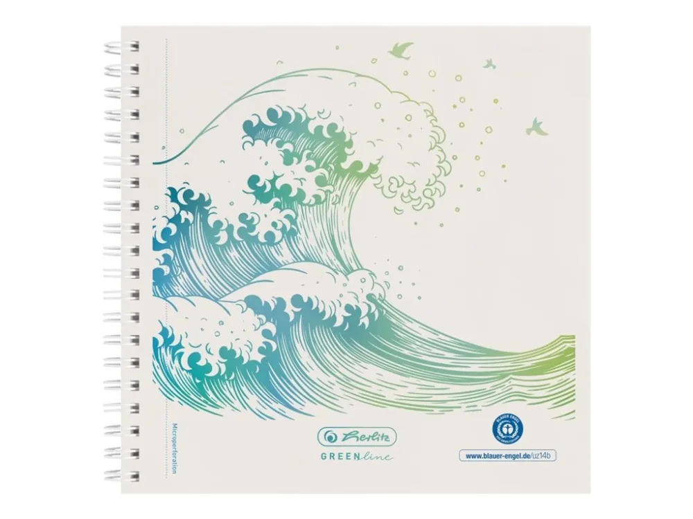 Herlitz GREENline - Pad - spiralbundet - 148 x 148 mm - 100 ark / 200 sider - hvit - prikket - wave