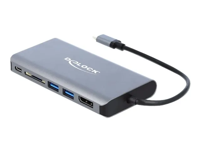 Delock - Ekstern videoadapter - USB-C 3.1 Gen 1 - HDMI, DisplayPort, RJ-45, USB 3.0 - grå - detaljhandel
