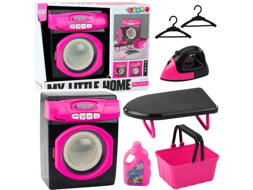 Lean Toys interaktiv vaskemaskin-sett med lyder - tilbehør svart/rosa