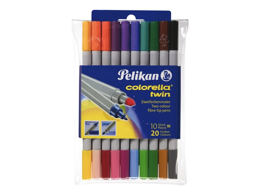 Pelikan Colorella twin C 304 - Dobbelsidig fibertupp-pen - ikke-permanent - for tekstil - assorterte farger - 1-2 mm (en pakke 10)