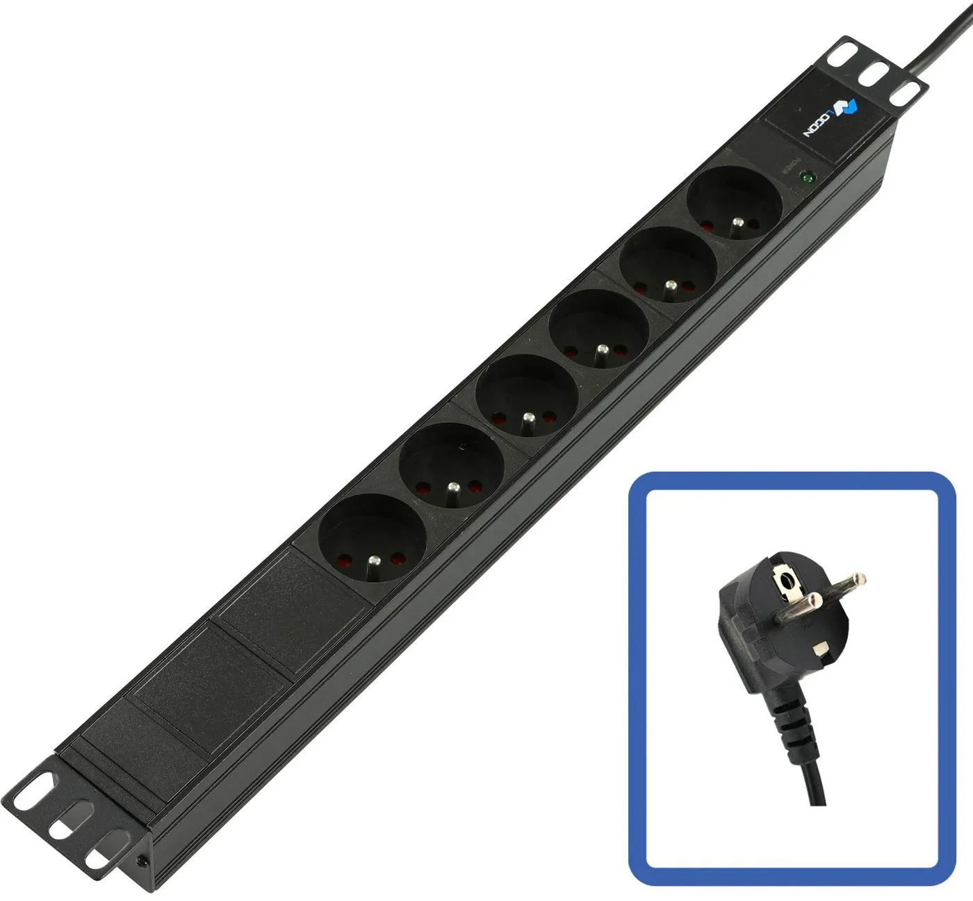 Lanview POWER STRIP 19 - 6 WAYS - 1U - WITH LED POWER, Svart, Svart, 4000 W, 510 mm, 97 mm, 58 mm