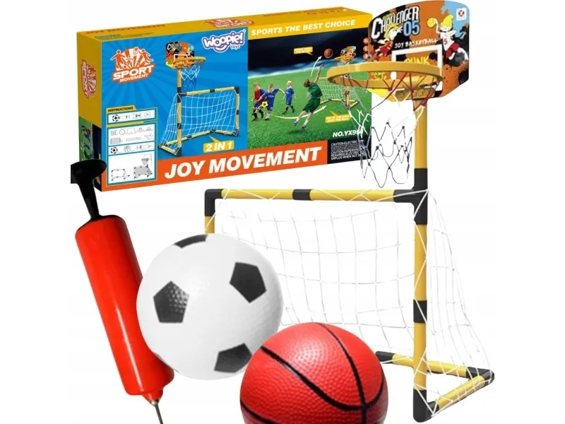 WOOPIE 2-i-1 basketballsett og fotballmål + baller og pumpe