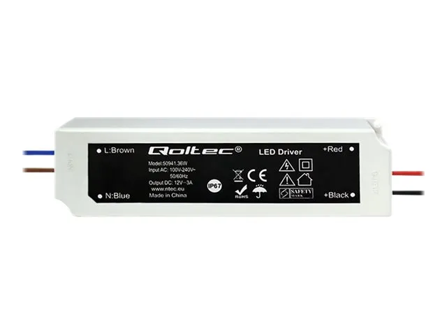 QOLTEC 50941 Impulsstrømforsyning IP67 100V-240V 36W 12V 3A