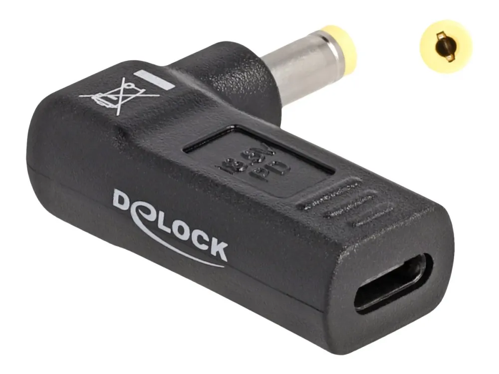 Delock - Strømadapter - USB-C (hunn) til 4,8 x 1,7 mm DC-jakk (hann) - 18.5 V - 3 A - vinklet - svart