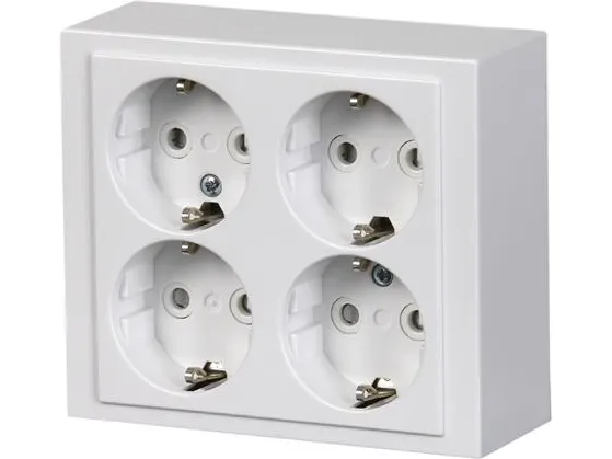 Stikkontakt Schuko 4-dobbelt komplet udvendig 16A hvid