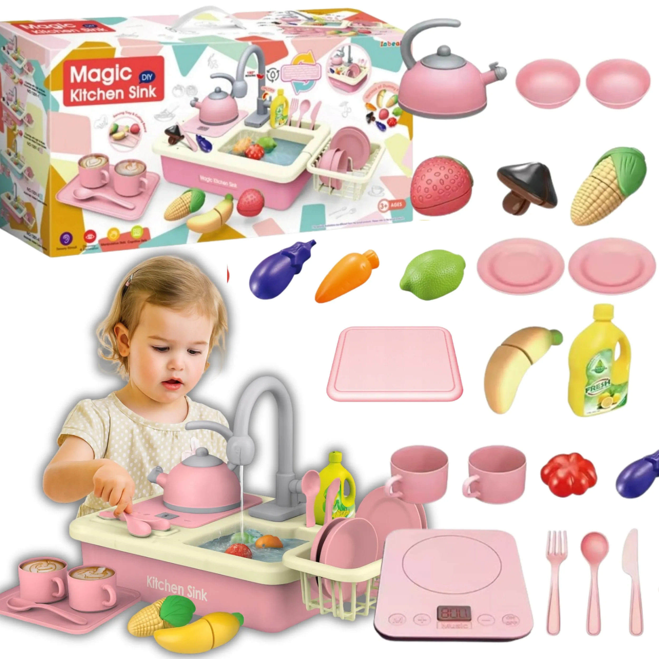 EXTRALINK TOYS lekevask med vannkretser og komfyr