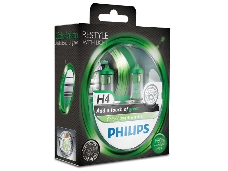 Philips Colorvision Grøn H4 60/55W 12V - Sæt